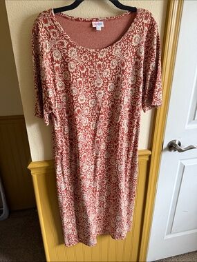 LuLaRoe Midi Dress in Rust and Cream Floral Print